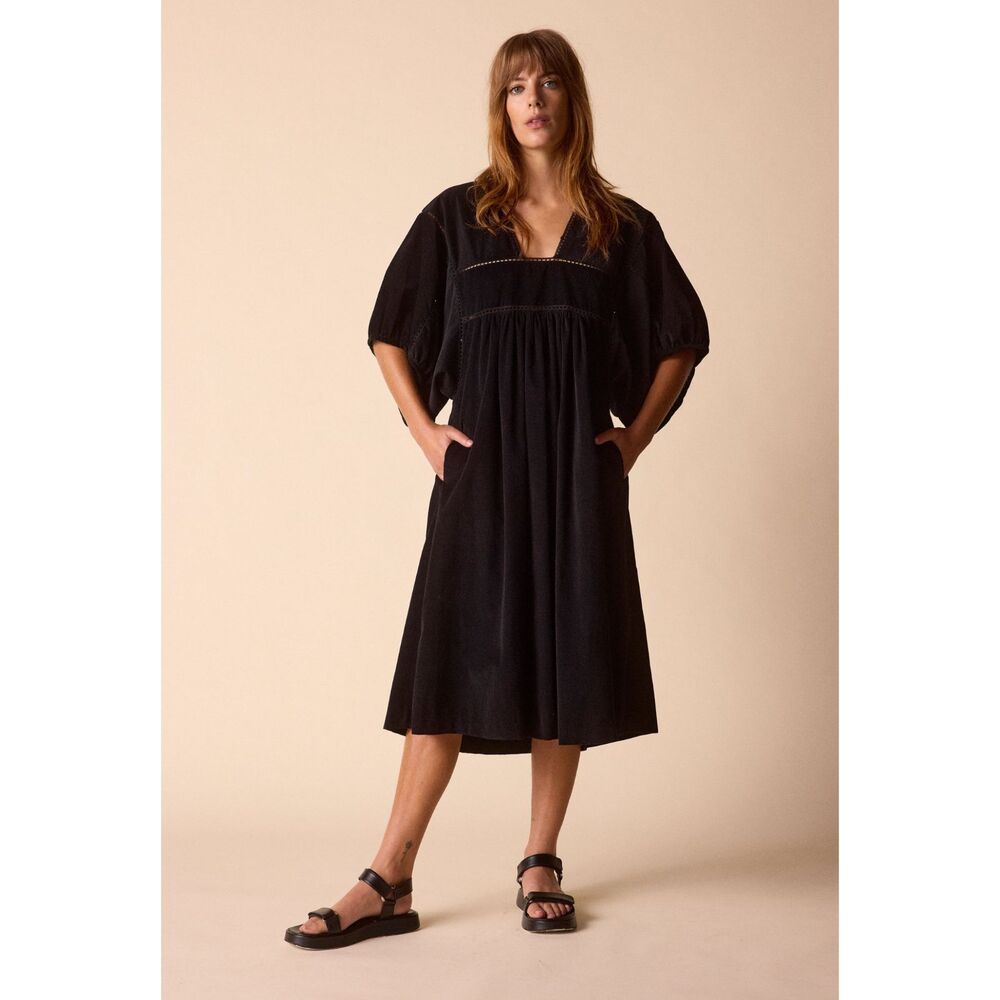 St Roche Lake Midi Dress in Black Mini Corduroy Goth Romance Main Character